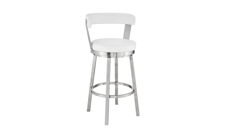 LCBYBABSWH26 BRYANT 26 COUNTER HEIGHT SWIVEL BAR STOOL IN BRUSHED STAINLESS STEEL FINISH AND WHITE FAUX LEATHER ARMEN LIVING  LCBYBABSWH26