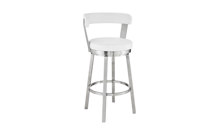 LCBYBABSWH30 BRYANT 30 BAR HEIGHT SWIVEL BAR STOOL IN BRUSHED STAINLESS STEEL FINISH AND WHITE FAUX LEATHER ARMEN LIVING  LCBYBABSWH30