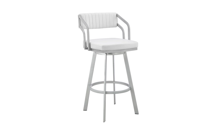 LCCPBASLWH30 CAPRI 30 SWIVEL WHITE FAUX LEATHER AND SILVER METAL BAR STOOL ARMEN LIVING  LCCPBASLWH30