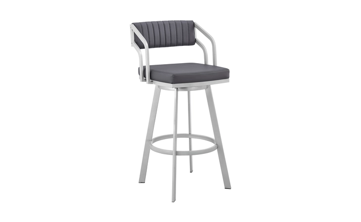 LCCPBASLGR30 CAPRI 30 SWIVEL SLATE GRAY FAUX LEATHER AND SILVER METAL BAR STOOL ARMEN LIVING  LCCPBASLGR30