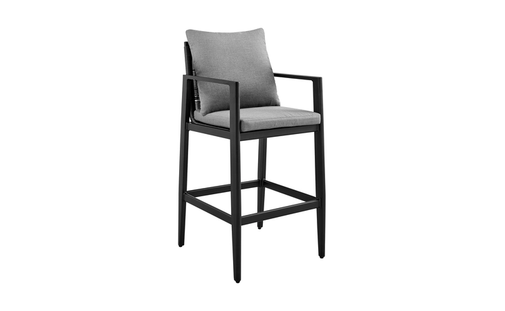 LCCCBABL26  CAYMAN OUTDOOR PATIO COUNTER HEIGHT BAR STOOL IN ALUMINUM WITH GRAY CUSHIONS