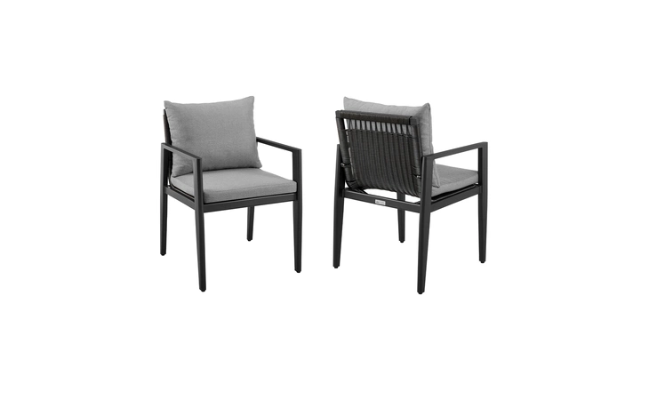 LCCCCHBL  CAYMAN OUTDOOR PATIO DINING CHAIRS WITH ARMS IN ALUMINUM WITH GRAY CUSHIONS - SET OF 2