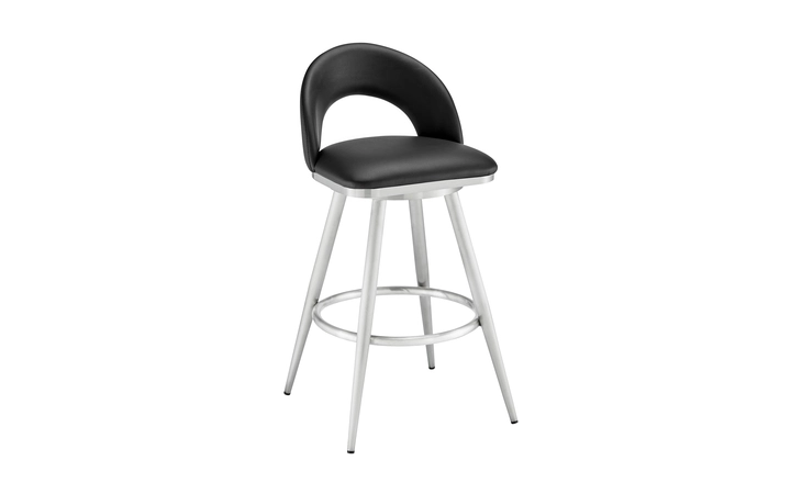 LCCHBABSBLK26 CHARLOTTE SWIVEL COUNTER STOOL IN BRUSHED STAINLESS STEEL AND BLACK FAUX LEATHER ARMEN LIVING  LCCHBABSBLK26