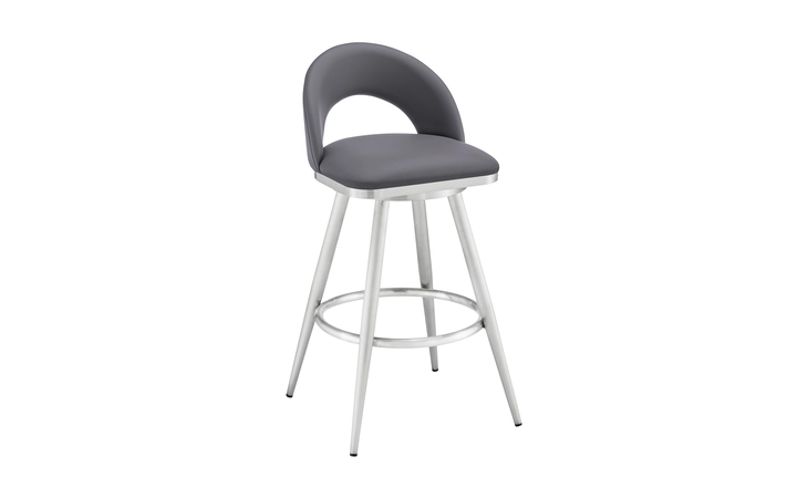 LCCHBABSSLGRY26 CHARLOTTE SWIVEL COUNTER STOOL IN BRUSHED STAINLESS STEEL AND GRAY FAUX LEATHER ARMEN LIVING  LCCHBABSSLGRY26