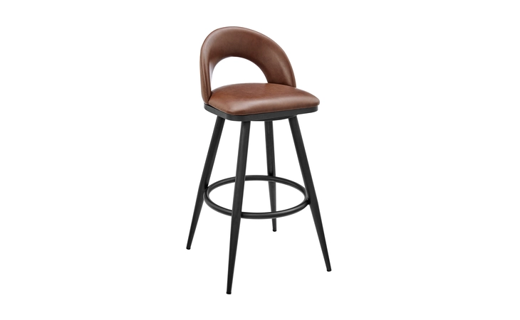 LCCHBABLKVCO30 CHARLOTTE SWIVEL BAR STOOL IN BLACK METAL WITH BROWN FAUX LEATHER ARMEN LIVING  LCCHBABLKVCO30