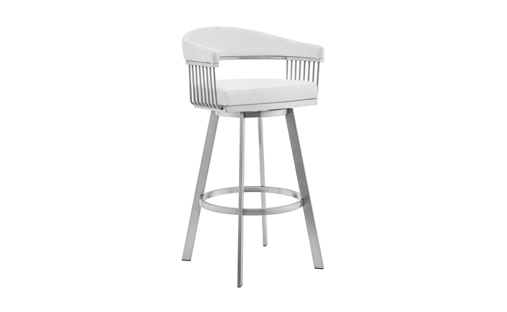 LCCSBABSWH26 CHELSEA 25 WHITE FAUX LEATHER AND BRUSHED STAINLESS STEEL SWIVEL BAR STOOL ARMEN LIVING  LCCSBABSWH26