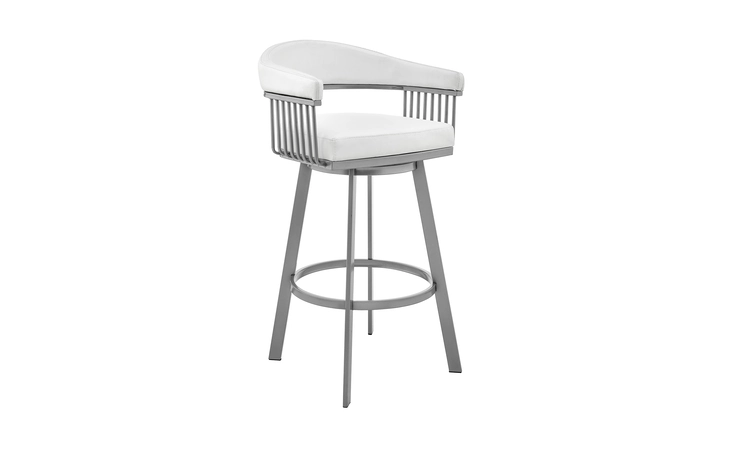LCCSBASLWH26 CHELSEA 25 COUNTER HEIGHT SWIVEL BAR STOOL IN SILVER FINISH AND WHITE FAUX LEATHER ARMEN LIVING  LCCSBASLWH26