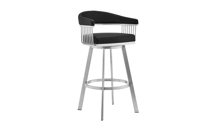 LCCSBABSBL26 CHELSEA 25 BLACK FAUX LEATHER AND BRUSHED STAINLESS STEEL SWIVEL BAR STOOL ARMEN LIVING  LCCSBABSBL26