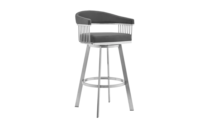 LCCSBABSGR30 CHELSEA 29 GRAY FAUX LEATHER AND BRUSHED STAINLESS STEEL SWIVEL BAR STOOL ARMEN LIVING  LCCSBABSGR30