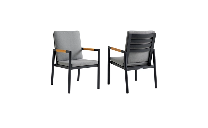 LCCRCHBL  CROWN BLACK ALUMINUM AND TEAK OUTDOOR DINING CHAIR WITH DARK GRAY FABRIC - SET OF 2
