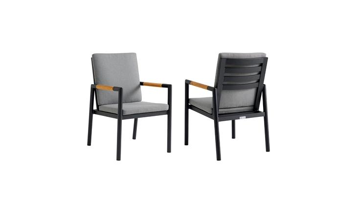 LCCRCHBL CROWN BLACK ALUMINUM AND TEAK OUTDOOR DINING CHAIR WITH DARK GRAY FABRIC - SET OF 2 ARMEN LIVING  LCCRCHBL
