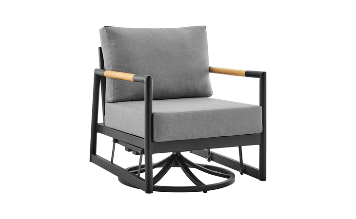LCCRSCHBLKDGRY CROWN OUTDOOR PATIO SWIVEL GLIDER LOUNGE CHAIR IN BLACK ALUMINUM AND TEAK WOOD WITH CUSHIONS ARMEN LIVING  LCCRSCHBLKDGRY