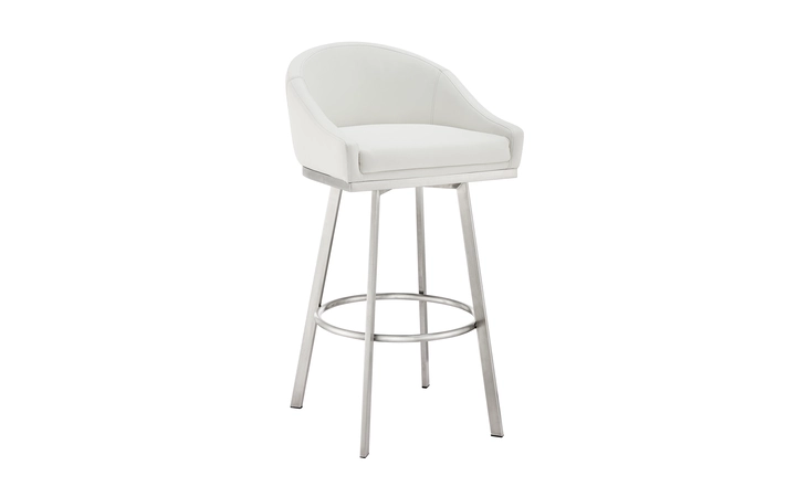 LCELBABSWHI30 ELEANOR SWIVEL BAR STOOL IN BRUSHED STAINLESS STEEL WITH WHITE FAUX LEATHER ARMEN LIVING  LCELBABSWHI30