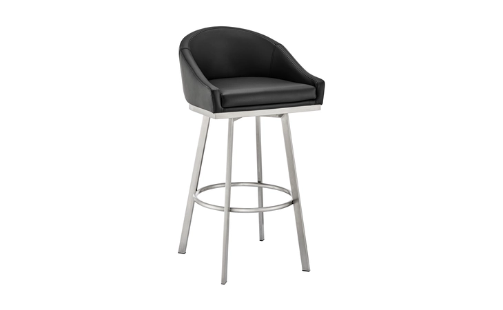 LCELBABSBLK30 ELEANOR SWIVEL BAR STOOL IN BRUSHED STAINLESS STEEL WITH BLACK FAUX LEATHER ARMEN LIVING  LCELBABSBLK30