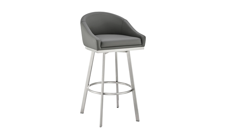 LCELBABSGRY26 ELEANOR SWIVEL COUNTER STOOL IN BRUSHED STAINLESS STEEL WITH GRAY FAUX LEATHER ARMEN LIVING  LCELBABSGRY26