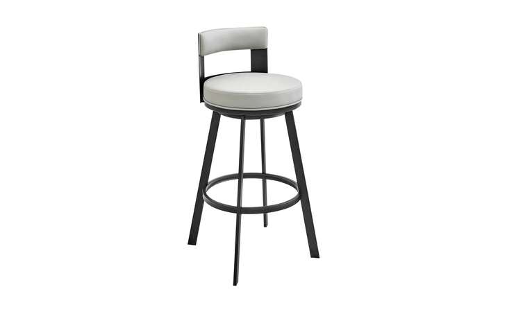 LCFLBABLKLGRY26  FLYNN SWIVEL COUNTER STOOL IN BLACK METAL WITH LIGHT GRAY FAUX LEATHER