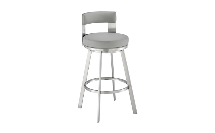LCFLBABSLGRY26  FLYNN SWIVEL COUNTER STOOL IN BRUSHED STAINLESS STEEL WITH LIGHT GRAY FAUX LEATHER