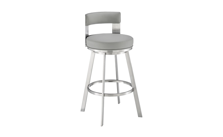 LCFLBABSLGRY26 FLYNN SWIVEL COUNTER STOOL IN BRUSHED STAINLESS STEEL WITH LIGHT GRAY FAUX LEATHER ARMEN LIVING  LCFLBABSLGRY26