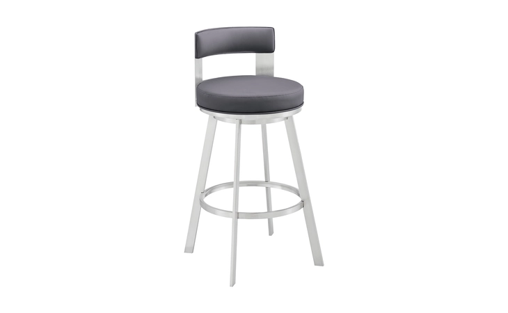 LCFLBASLSLGRY26  FLYNN SWIVEL COUNTER STOOL IN SILVER METAL WITH GRAY FAUX LEATHER