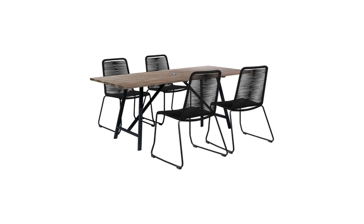 SETODSHBLKLT  FRINTON AND SHASTA 5 PIECE OUTDOOR PATIO DINING SET IN LIGHT EUCALYPTUS WOOD AND BLACK ROPE