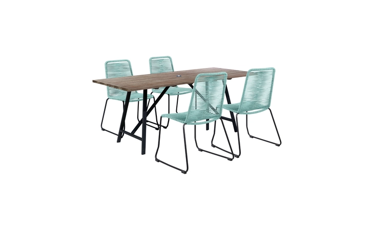 SETODSHWSBLT  FRINTON AND SHASTA 5 PIECE OUTDOOR PATIO DINING SET IN LIGHT EUCALYPTUS WOOD AND WASABI ROPE