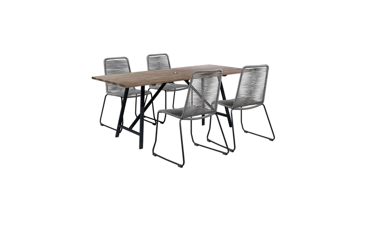 SETODSHGRYLT  FRINTON AND SHASTA 5 PIECE OUTDOOR PATIO DINING SET IN LIGHT EUCALYPTUS WOOD AND GRAY ROPE