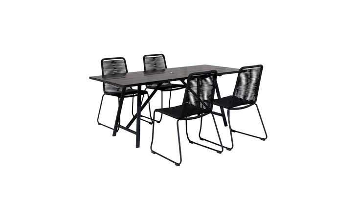 SETODSHGRYDK FRINTON AND SHASTA 5 PIECE DINING SET IN DARK EUCALYPTUS AND METAL WITH BLACK ROPE ARMEN LIVING  SETODSHGRYDK