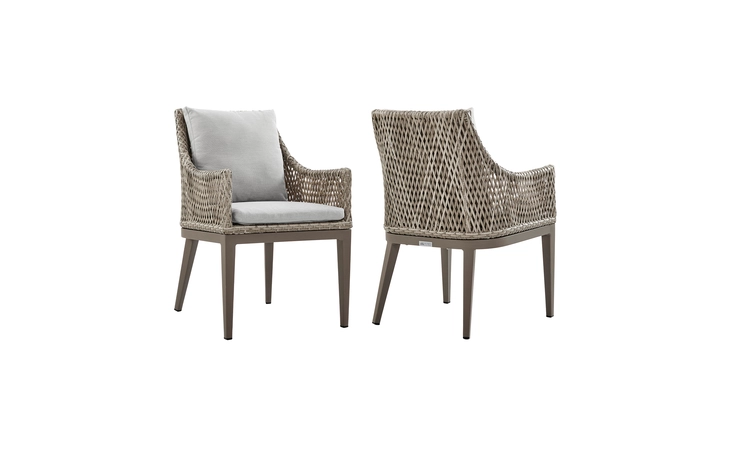 LCGDCHGR GRENADA OUTDOOR WICKER AND ALUMINUM GRAY DINING CHAIR WITH BEIGE CUSHIONS - SET OF 2 ARMEN LIVING  LCGDCHGR