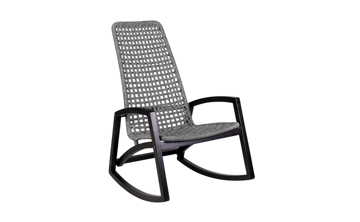 LCGRCHGRY  GRIFFIN OUTDOOR PATIO ROCKING CHAIR IN DARK EUCALYPTUS WOOD AND GRAY ROPE