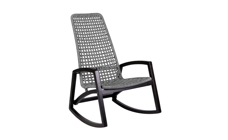 LCGRCHGRY GRIFFIN OUTDOOR PATIO ROCKING CHAIR IN DARK EUCALYPTUS WOOD AND GRAY ROPE ARMEN LIVING  LCGRCHGRY