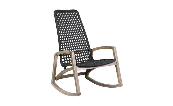 LCGRCHCHA GRIFFIN OUTDOOR PATIO ROCKING CHAIR IN LIGHT EUCALYPTUS WOOD AND CHAROAL ROPE ARMEN LIVING  LCGRCHCHA