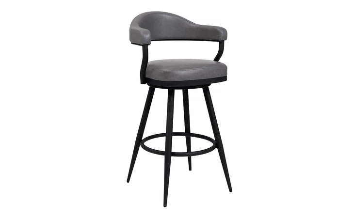 LCJTBABLVG26  JUSTIN 26 COUNTER HEIGHT BARSTOOL IN A BLACK POWDER COATED FINISH AND VINTAGE GRAY FAUX LEATHER