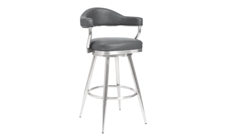 LCJTBABSVG26 JUSTIN 26 COUNTER HEIGHT BARSTOOL IN BRUSHED STAINLESS STEEL AND VINTAGE GRAY FAUX LEATHER ARMEN LIVING  LCJTBABSVG26
