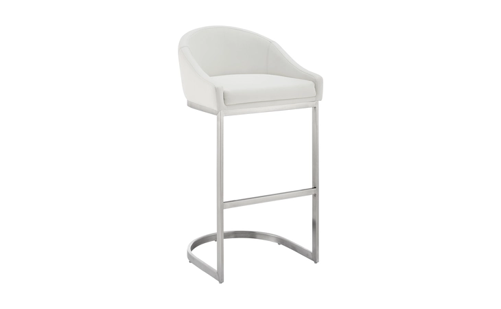 LCKABABSWHI30  KATHERINE BAR STOOL IN BRUSHED STAINLESS STEEL WITH WHITE FAUX LEATHER