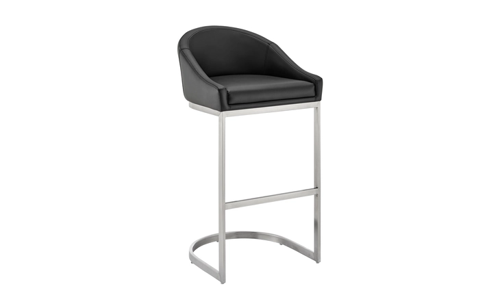 LCKABABSBLK30  KATHERINE BAR STOOL IN BRUSHED STAINLESS STEEL WITH BLACK FAUX LEATHER