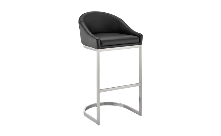LCKABABSBLK30 KATHERINE BAR STOOL IN BRUSHED STAINLESS STEEL WITH BLACK FAUX LEATHER ARMEN LIVING  LCKABABSBLK30