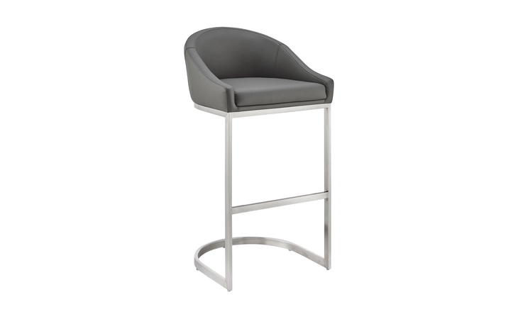 LCKABABSGRY26  KATHERINE COUNTER STOOL IN BRUSHED STAINLESS STEEL WITH GRAY FAUX LEATHER