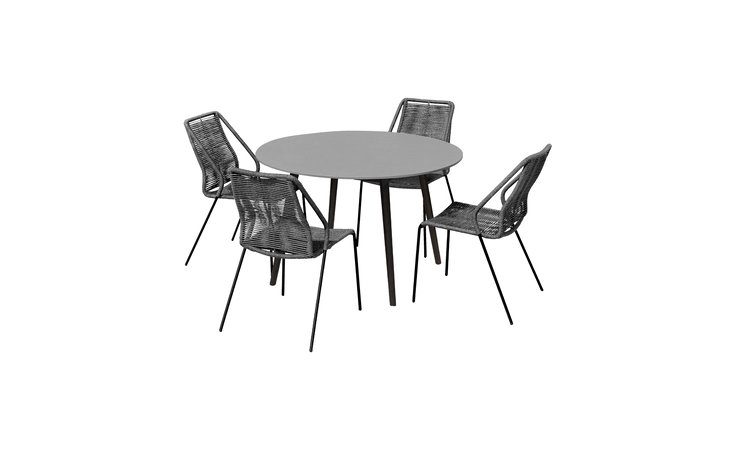 SETODCPKYBLK47  KYLIE AND CLIP OUTDOOR PATIO 5 PIECE DINING SET IN GRAY ROPE WITH BLACK EUCALYPTUS WOOD
