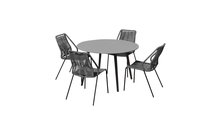 SETODCPKYBLK47 KYLIE AND CLIP OUTDOOR PATIO 5 PIECE DINING SET IN GRAY ROPE WITH BLACK EUCALYPTUS WOOD ARMEN LIVING  SETODCPKYBLK47