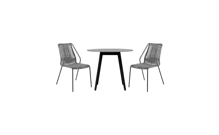 SETODCPKYBLK36  KYLIE AND CLIP 3 PIECE OUTDOOR PATIO 36 DINING SET IN BLACK EUCALYPTUS WOOD AND GRAY ROPE