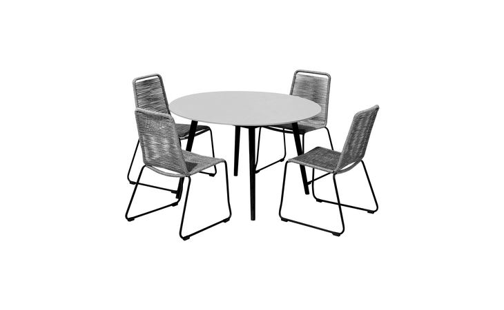 SETODSHKYBLK47  KYLIE AND SHASTA 5 PIECE PATIO OUTDOOR DINING SET IN GRAY ROPE WITH BLACK EUCALYPTUS WOOD