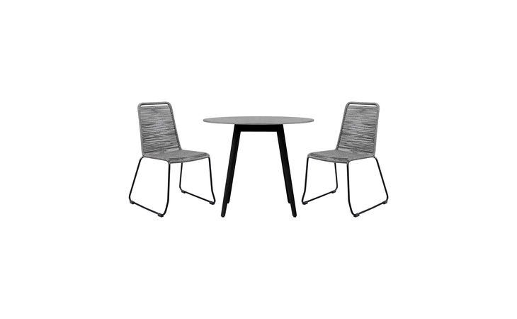 SETODSHKYBLK36  KYLIE AND SHASTA 3 PIECE OUTDOOR PATIO 36 DINING SET IN BLACK EUCALYPTUS WOOD AND GRAY ROPE