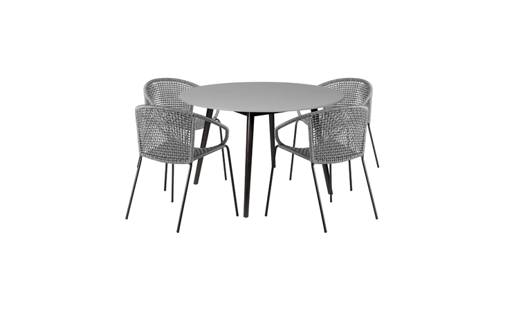 SETODSNKYBLK47 KYLIE AND SNACK 5 PIECE OUTDOOR PATIO DINING SET IN GRAY ROPE WITH BLACK EUCALYPTUS WOOD ARMEN LIVING  SETODSNKYBLK47