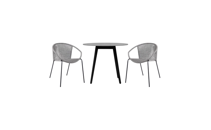 SETODSNKYBLK36  KYLIE AND SNACK 3 PIECE OUTDOOR PATIO 36 DINING SET IN BLACK EUCALYPTUS WOOD AND GRAY ROPE