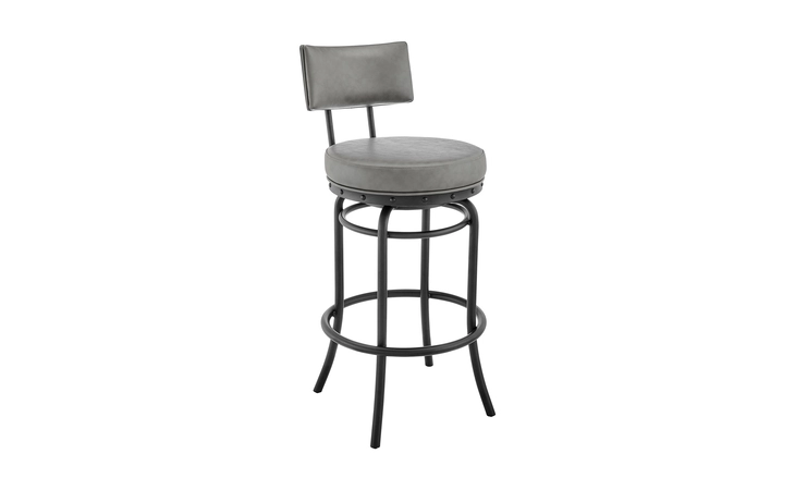 LCLEBABLKVGRY26 LESLIE SWIVEL COUNTER OR BAR STOOL IN BLACK FINISH WITH GRAY FAUX LEATHER ARMEN LIVING  LCLEBABLKVGRY26