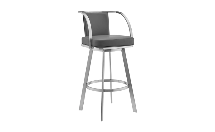 LCLVBABSGR30 LIVINGSTON 30 GRAY FAUX LEATHER AND BRUSHED STAINLESS STEEL SWIVEL BAR STOOL ARMEN LIVING  LCLVBABSGR30