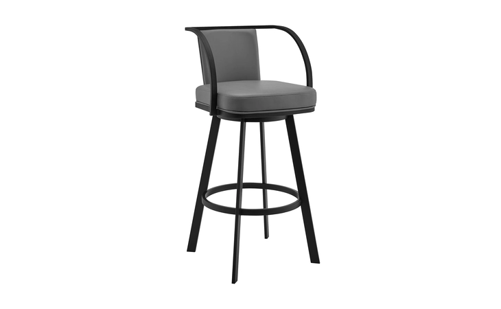 LCLVBABLGR30 LIVINGSTON 30 GRAY FAUX LEATHER AND BLACK METAL SWIVEL BAR STOOL ARMEN LIVING  LCLVBABLGR30