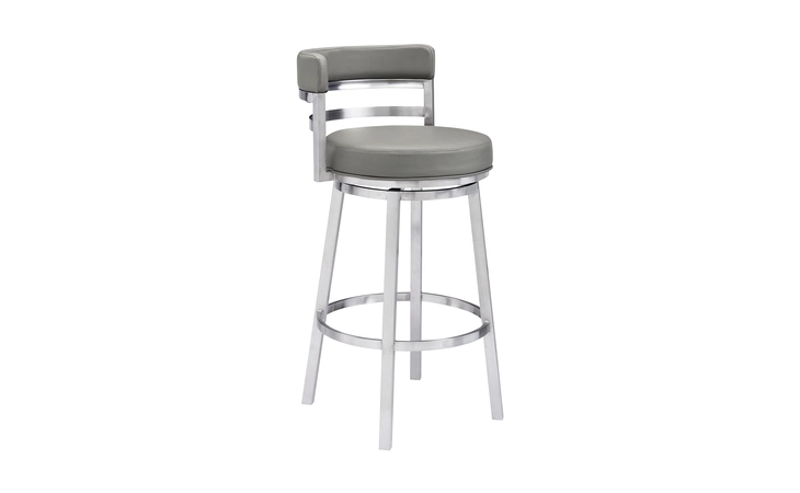 LCMABABSGR30  MADRID 30 BAR HEIGHT SWIVEL GRAY FAUX LEATHER AND BRUSHED STAINLESS STEEL BAR STOOL