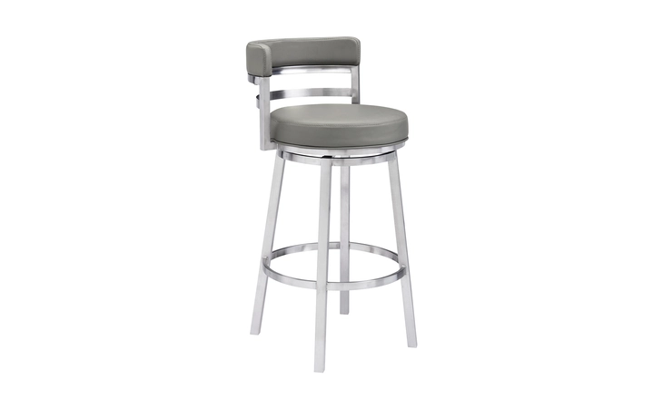 LCMABABSGR30 MADRID 30 BAR HEIGHT SWIVEL GRAY FAUX LEATHER AND BRUSHED STAINLESS STEEL BAR STOOL ARMEN LIVING  LCMABABSGR30