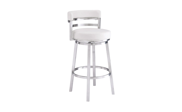 LCMABABSWH26  MADRID 26 COUNTER HEIGHT SWIVEL WHITE FAUX LEATHER AND BRUSHED STAINLESS STEEL BAR STOOL